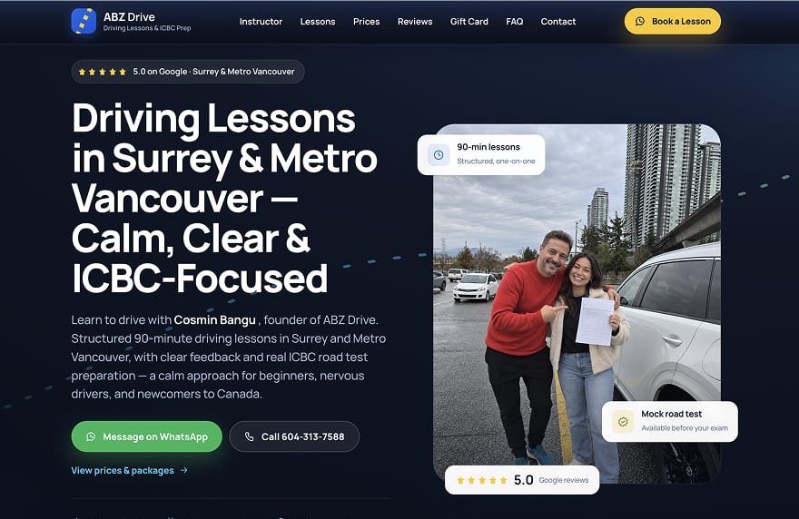 Responsive driving-school website desktop preview